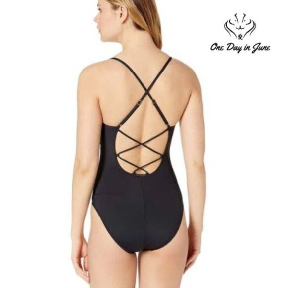 La Blanca Island Goddess Lace-up One-Piece Swimsuit Size 8 - Picture 2 of 4
